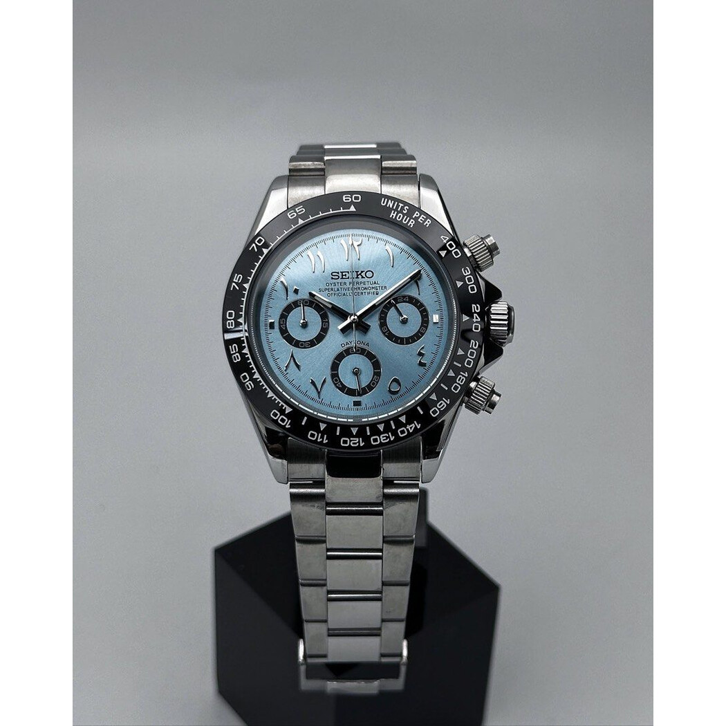 Custom Seiko Mod • Ice Blue Arabic Daytona • 39.5mm